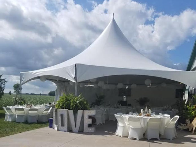 A tent rented for an outdoor wedding